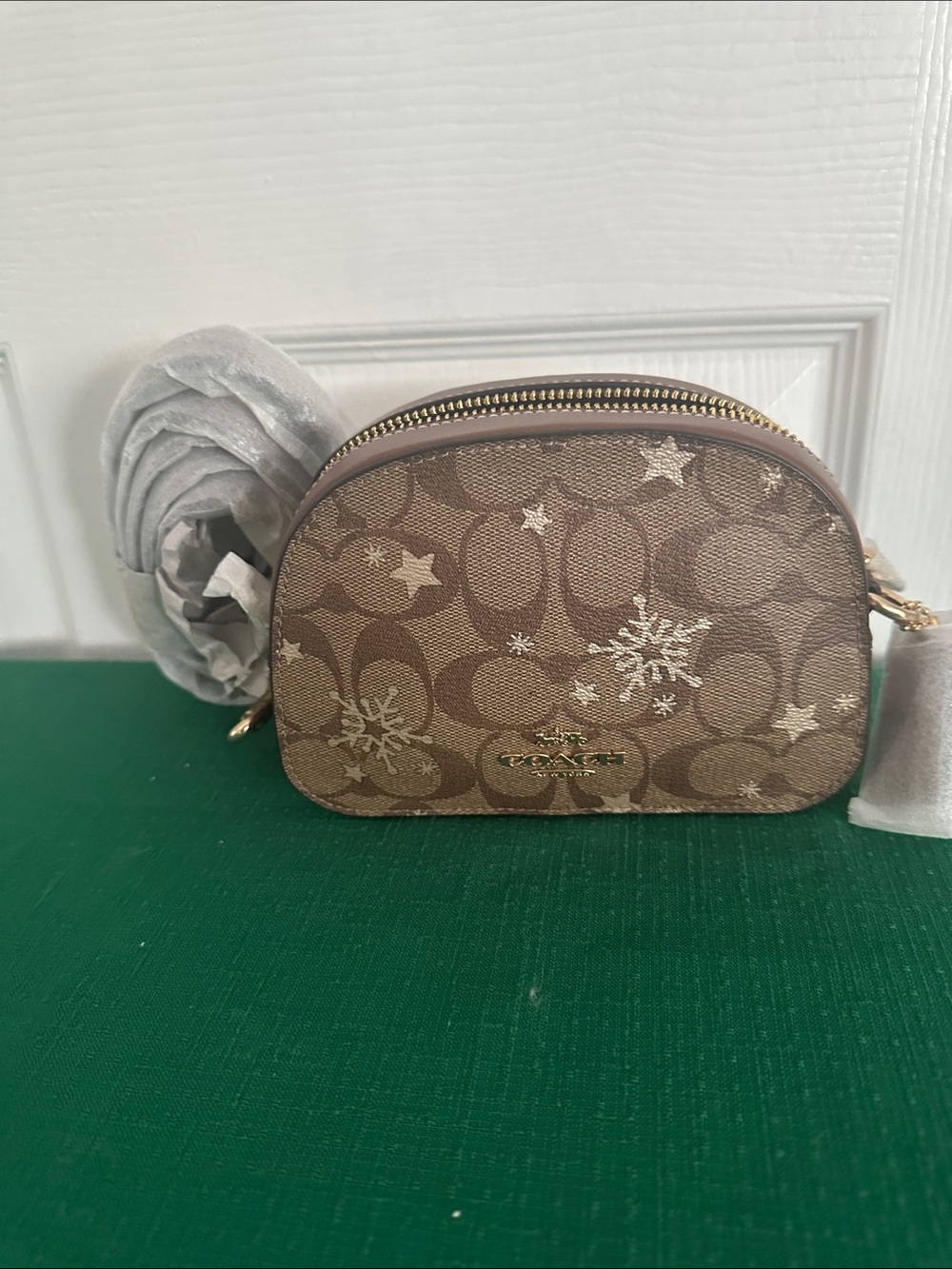 Coach Brown Signature Mini Dome Crossbody with Gold Snowflake Accents